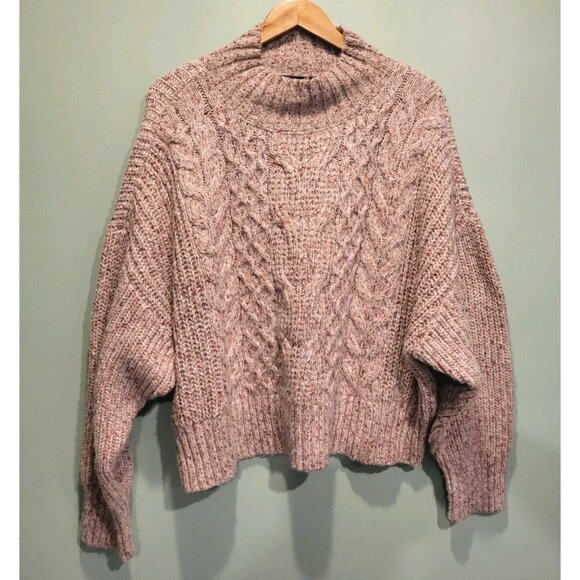 NWOT Express Heathered Pink Tan Boxy Oversized Cableknit Sweater Sz XL - Picture 1 of 7